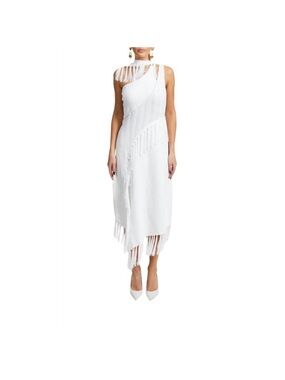 ISO cult gaia White One-Shoulder Fringe Knit Midi Dress in medium or large